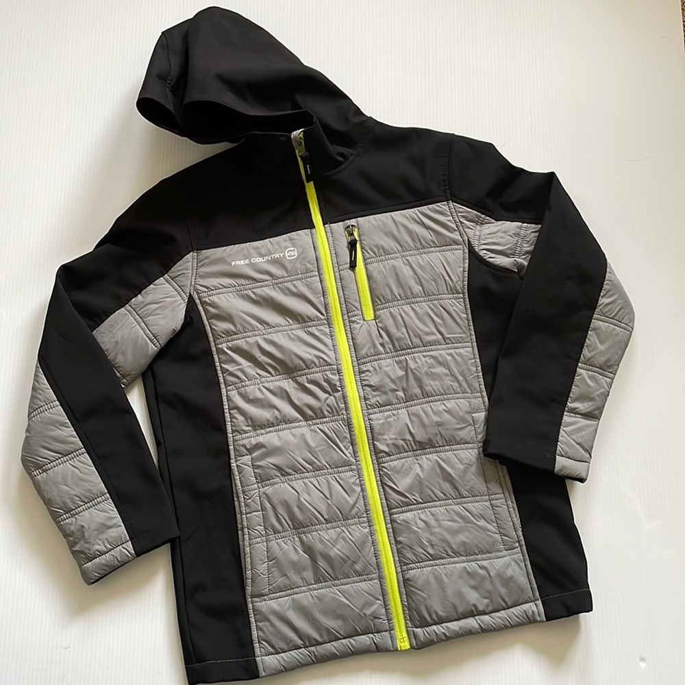 Free Country full zip, hooded, gray and black light weight jacket.  Boys large